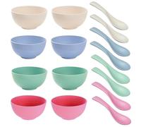 Flewdart 8pcs ciotola cereali colazione plastica riutilizzabile addensare 700ml con 8 cucchiai, grande insalatiera plastica scodelle colazione per cucina Spuntino da Campeggio (Cuatro colores)