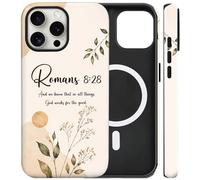 flewfun Custodia magnetica per iPhone 16 Pro, graziosa custodia per telefono cristiana, Romans 8 28 Faith Inspirational antiurto sottile TPU e PC custodia protettiva rigida compatibile con MagSafe