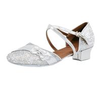 flexdans Scarpe da Ballo Latino da Bambina, Pratica di Ballo da Sala da Ballo Marrone Samba Tango da Scarpe Latino Silver 36
