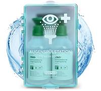 FLEXEO Stazione di lavaggio degli occhi con 2 × 500 ml soluzione salina e supporto da parete | Risciacquo degli occhi, Eyewash Station | soluzione sterile NaCl 0,9% di lavaggio oculare