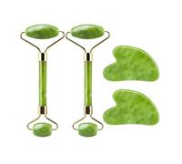 Flexfinity Set di 2 strumenti per il viso Gua Sha e rullo di giada per la cura della pelle, riduce il gonfiore e migliora le rughe, strumento Guasha per viso, pietra Gua Sha, regalo per la cura di sé