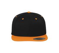Yupoong Flexfit Unisex Kappe Classic Snapback 2-Tone, zweifarbige blanko Cap mit geradem Schirm, One Size Einheitsgröße für Männer und Frauen, Farbe blk/neonorange