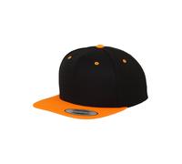 Yupoong Flexfit Unisex Kappe Classic Snapback 2-Tone, zweifarbige blanko Cap mit geradem Schirm, One Size Einheitsgröße für Männer und Frauen, Farbe blk/neonorange