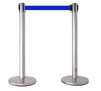 FlexiBarrier 2X Set di barriere retrattili per il controllo della folla - Barriera per code con cinghia, supporto, barriere di sicurezza, pali di sicurezza con finitura argentata e cinghia da 2 m