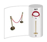 FLEXIBARRIER Sistema di controllo del flusso di persone barriera con cordone -Basic- (Oro) Supporti per cordone/Supporti barriera (2X pali / 1x cordone, Rosso)