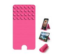 Flexible Silicone Phone Stand with Suction Cups Charging Port Cutout | Foldable Cell Holder Mount Kickstand for Airplane Travel Desk Office Essentials Hands Free Accessories(Pink)