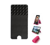 Flexible Silicone Phone Stand with Suction Cups Charging Port Cutout | Foldable Cell Holder Mount Kickstand for Airplane Travel Desk Office Essentials Hands Free Accessories(Black)