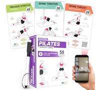 Flexies Biglietti per allenamento pilates - 58 carte per esercizi con tappetino da pilates posture, istruzioni video e consigli per la respirazione | Anello e pennarello cancellabile a secco gratuiti