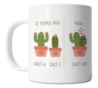 FLEXISAVVY Tazza da caffè in ceramica bianca da 325 ml per 2 anni, per San Valentino, a tema cactus, per il secondo anno, per fidanzato, fidanzata, coppia, idea regalo per uomo e donna, colore: bianco