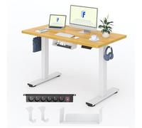 FLEXISPOT 100 * 60cm Scrivania Regolabile in Altezza Con Ganci Con Gestione Cavi Standing Desk Scrivania Elettrica Scrivania Motorizzata( Bianco+Acero)