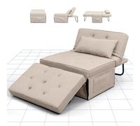 FLEXISPOT Divano Letto, Poltrona Relax, Poltrona per Soggiorno con Poggiapiedi, Poltrona Pieghevole con Funzione Letto, Sedia Trasformabile, Supporta Fino a 300 kg, BEIGE, 91*69*35 cm
