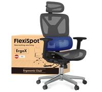 FLEXISPOT ErgoX - Sedia da ufficio ergonomica in rete, girevole, regolabile in altezza, poggiatesta, braccioli e supporto lombare indipendente, sedia da ufficio (grigio scuro)