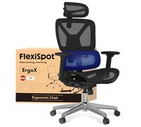 FLEXISPOT ErgoX sedia ergonomica da ufficio con poggiapiedi, braccioli 3D, poggiatesta 3D, schienale 5D regolabile, seduta traspirante, portata fino a 130 kg, nero