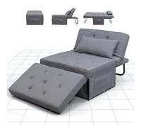 FLEXISPOT Poltrona Letto Pieghevole 3 in 1, Sedia Trasformabile con Poggiapiedi, Supporta 300 kg, Grigio, 91×69×35 cm