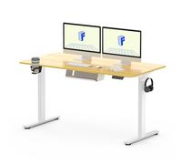 FLEXISPOT QE Pro - Scrivania sollevabile elettrica, 140 x 60 cm, tavolo sollevabile con 2 ganci, portabicchieri e organizer per cavi, 4 funzioni di memoria, standing desk per ufficio e casa e