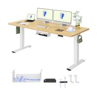 FLEXISPOT Scrivania Regolabile in Altezza 180x80 cm, Piano in Bambù Massello 25 mm, 2 Motori, Display con 4 Memorie, Gestione Cavi
