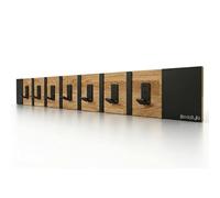 FLEXISTYLE Appendiabiti da parete in legno di quercia con ganci in metallo, 80/60/40 cm, colore nero moderno, appendiabiti da parete, appendiabiti da parete, pannello appendiabiti (rovere, 80 cm)