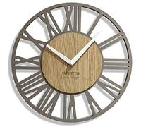 FLEXISTYLE EKO LOFT Piccolo orologio da parete senza ticchettio, 30 cm, soggiorno, camera da letto, prodotto in UE, grigio e rovere