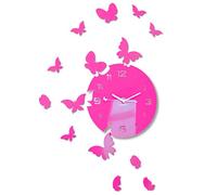 FLEXISTYLE Grande orologio da parete moderno a forma di farfalla, rotondo, 30 cm, 15 farfalle, soggiorno, camera da letto, cameretta dei bambini, prodotto nell'UE (rosa)