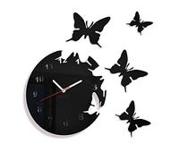 FLEXISTYLE Grande orologio da parete moderno farfalla nero rotondo 30 cm 3D DIY soggiorno, camera da letto cameretta dei bambini