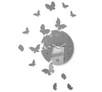 FLEXISTYLE Grande orologio da parete moderno farfalla rotondo 30 cm, 15 farfalle, soggiorno, camera da letto, cameretta dei bambini, prodotto nell'UE (grigio)
