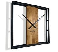 FLEXISTYLE Grande orologio da parete quadrato LOFT Square in legno di metallo 3D diametro 50 cm nero