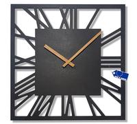 FLEXISTYLE Grande orologio da parete quadrato, senza ticchettio, design moderno LOFT moderno 30 cm/50 cm per soggiorno bagno MDF nero silenzioso movimento al quarzo senza ticchettio