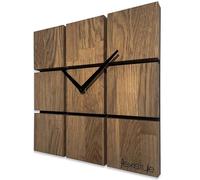 FLEXISTYLE Harmony - Orologio da parete moderno in legno di quercia, quadrato, nero, senza ticchettio, per bagno, soggiorno, camera dei ragazzi (rovere marrone, 30 cm)