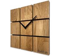 FLEXISTYLE Harmony - Orologio da parete moderno in legno di quercia, quadrato, nero, senza ticchettio, per bagno, soggiorno, camera dei ragazzi (quercia, 30 cm)