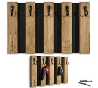 FLEXISTYLE Listelli portachiavi in legno di rovere, appendiabiti, appendiabiti da parete, in acciaio inox, per corridoio, cameretta dei bambini, camera da letto (30 cm, 5 ganci)