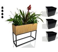 FLEXISTYLE Loft Fiorino, supporto per piante in metallo rovere e legno, colore nero, con gambe, per fiori, stile loft e molte dimensioni, prodotto in UE (rovere 6050)