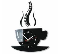 FLEXISTYLE Orologio da Parete da Cucina Tazza LA TAZZINA Nera Silenzioso Moderno per Bar 3 d Decorativo