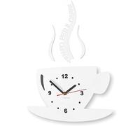 FLEXISTYLE Orologio da Parete da Cucina Tazza LA TAZZINA Tempo per Il caffè Nera Silenzioso Moderno per Bar 3 d Decorativo (Bianco)