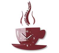 FLEXISTYLE Orologio da Parete da Cucina Tazza LA TAZZINA Tempo per Il caffè Nera Silenzioso Moderno per Bar 3 d Decorativo (Marrone)
