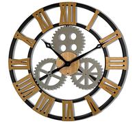 FLEXISTYLE Orologio da parete design industriale, grande, diametro 80 cm, stile retrò, vintage, effetto legno, rovere senza ticchettio, soggiorno (nero)