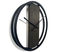 FLEXISTYLE Orologio da parete grande senza ticchettio, ovale, in metallo, nero, 3D, XXL, moderno, in legno, bagno, soggiorno, diametro 50 cm, wengé