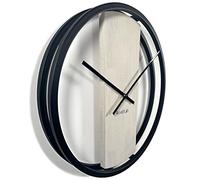 FLEXISTYLE Orologio da parete grande senza ticchettio, ovale, in metallo, nero, 3D, XXL, moderno, in legno, bagno, soggiorno, diametro 50 cm, rovere sbiancato