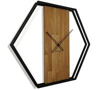 FLEXISTYLE Orologio da parete grande XXL, esagono, legno di quercia, LOFT nero, industriale, moderno, diametro 80 cm, senza ticchettio