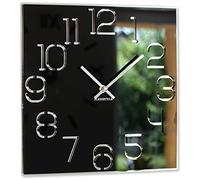 FLEXISTYLE Orologio da parete quadrato Digit diametro 30 cm, senza ticchettio, moderno, design in vetro acrilico e specchio acrilico, soggiorno, camera da letto (nero)
