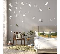 FLEXISTYLE - Specchio Decorativo Leaves, Decorazione Moderna, 3 mm, Specchio in Acrilico UE, Soggiorno, Camera da Letto, corridoio, infrangibile, Decorazione per la casa Fai da Te, Argento