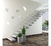 FLEXISTYLE - Specchio decorativo Swans, design moderno, 3 mm, in acrilico, per soggiorno, camera da letto, corridoio, infrangibile, per la casa, colore: Argento
