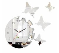 FLEXISTYLE Specchio Orologio da Parete Salotto Tondo Moderno Farfalle Decorativo Silenzioso 30 cm
