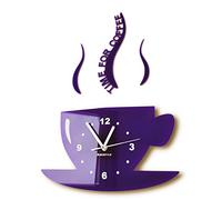 FLEXISTYLE Tazze Time for caffè (Tempo per Il caffè) Moderno Orologio da Parete da Cucina Viola 3D Romano, Decorazione da Parete