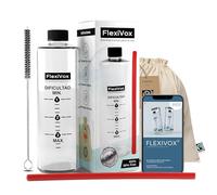 FlexiVox®, kit per allenamento vocale | Utilizzato in logopedia e terapia della voce con talco asettico + Bottiglia graduata + Spazzolina + Borsa + eBook digitale + Tappo regolabile (Rosso Brillante)