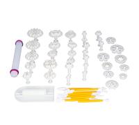 FLEXMAN 46 Pezzi Formine per Fondant a Forma Fiore, Formine per Biscotti per Torte a Stantuffo Lettere Dell'Alfabeto in Sugarcraft Strumenti per Decorare con 8 Penne per Intaglio
