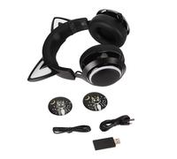 flexman Cuffie Cat Ear, 7 Cuffie Bluetooth Wireless con Luce RGB con Microfono Retrattile Girevole a 120 Gradi, Cuffie Over Ear con Suono Surround 3D per Ragazze (Black)