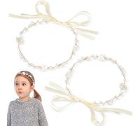 FLEXNOVA 2 pezzi gioielli per capelli da ragazza, per comunione e ragazza, ghirlanda di fiori, per bambini, per comunione e sposa, colore bianco con perla, per ragazze e matrimoni