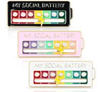 FLEXNOVA 3 pezzi Social Battery Pin, spilla a batteria sociale, 7 giorni, barometro dell'umore, divertente spilla sociale per zaini, giacche, cappelli (bianco nero rosa)