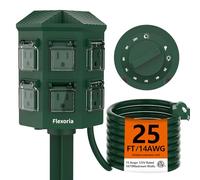 Flexoria - Timer per striscia di alimentazione per esterni, impermeabile, sensore di luce tramonto all'alba, conto alla rovescia, cavo di prolunga da 6 piedi, 6 prese di terra per decorazioni
