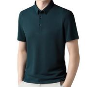 Flexpolo, polo da uomo in seta ghiacciata, traspirante, ricamata, classica, business, anti-pieghe, polo casual alla moda, Verde scuro, XXL